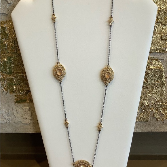 Goldtone Station Necklace w/ Crystals - Picture 2 of 5